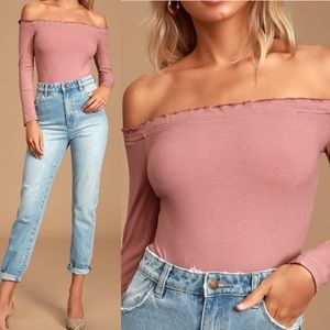 🆕 Rose Pink Ribbed Off Shoulder Bodysuit